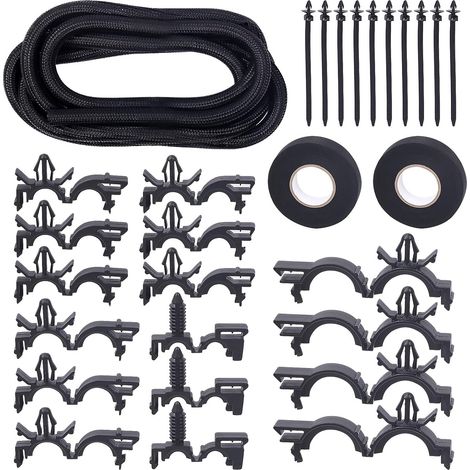 Lot de 38 manchons de câble tressés extensibles en PET de 1,27 cm et clips de routage de faisceau de fils avec attaches de câbles de voiture et kit de fixation universel pour voiture (1/5)