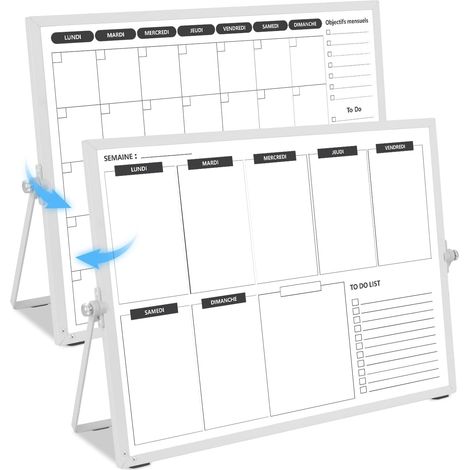 Double face Calendrier Tableau blanc Organisateur Planning Semaine et Mensuel,Planificateur Semainer, Planificateur Hebdomadaire, 40×30cm Pour bureau et mur effacable en Français (1/5)