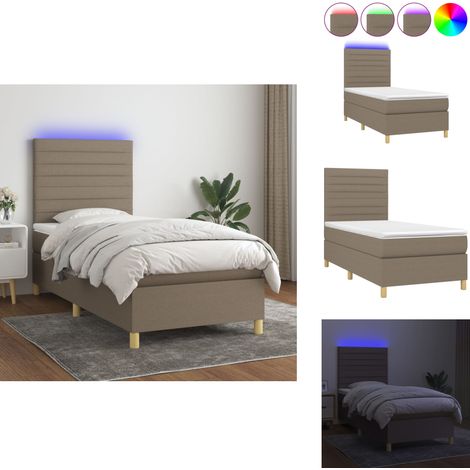 Boxspringbett mit Matratze & LED Taupe 100x200 cm Stoff - Boxspringbett - Doppelbett - Bettenrahmen - Lattenrost - Matratze (1/5)