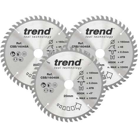Trend lames de scie circulaire pour bois, 160 mm, 48 dents, lot de 3 (1/5)