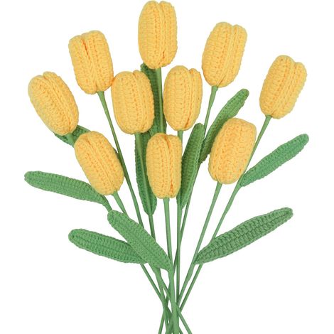 Fleurs artificielles au Crochet, 10 pièces, tulipes faites à la main, Bouquet tricoté, ornements floraux, cadeaux, décoration de maison (1/5)
