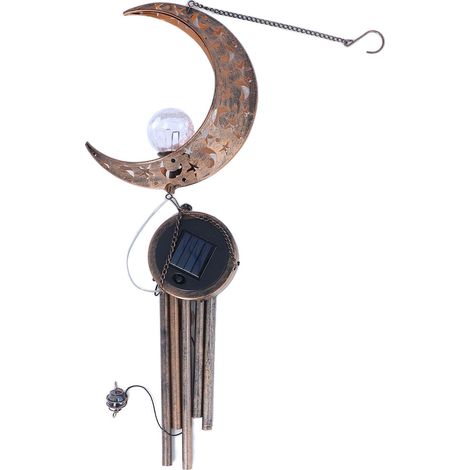 Lanterne Solaire Décorative Lune Fer Ajouré Étanche avec Carillon Éolien Lumière Chaude Automatique pour Jardin Terrasse (1/5)