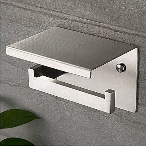 1 porta carta igienica con scomparto portaoggetti, acciaio inox 304, fissaggio adesivo o a vite, bagno (1/5)
