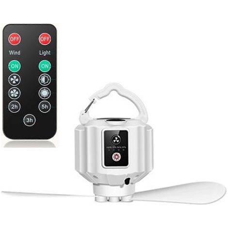 Ventilateur de plafond 5200 mAh/10400 mAh avec télécommande, port USB Type-C, ventilateur de camping avec LED intégrée, blanc (1/4)