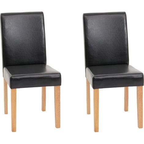 2er-Set Esszimmerstuhl Stuhl Küchenstuhl Littau Leder, schwarz, helle Beine