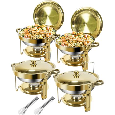 Chafing Dish Buffet Doré 5L, 4PCS Ronds Acier Inoxydable  Buffets Chauffants, Solide et Durable, Élégant Or et Argent,Pour Restaurants, Traiteurs,Fêtes,Mariages (1/5)