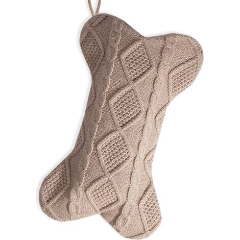 Chaussette De Noël En Tricot Forme D Os - Pour Chiens Et Chats - Décor Festif Pour Cheminée Ou Arbre De Noël - Marron - 1 Pièce (1/5)