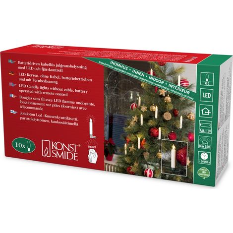 Konstsmide albero LED illuminazione, 10 piccole candele bianche con telecomando, 10 diodi a luce bianca calda, funzionamento a batteria, interno, 12 x AAA 1,5 V exklusiv 1901 – 100 (1/4)