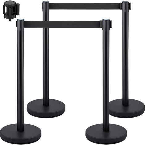 Canaliser les Foules Barrière de Balisage 4 Poteaux Acier Inoxydable avec Ceinture Rétractable 2 m et Base Stable (1/5)