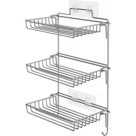Porte-Shampoing adhésif sans fixation Organisateur douche Ancien modèle 100% stainless steel argent Boîte aérienne 1 couche Installation facile sans outils (1/5)
