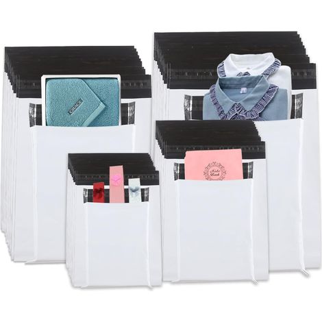 Pack of 100 Plastic Shipping Envelopes, Plastic Shipping Bags, Packaging Parcel 4 Different Sizes Self-Adhesive Clothing Water Resistant to Tears (1/5)
