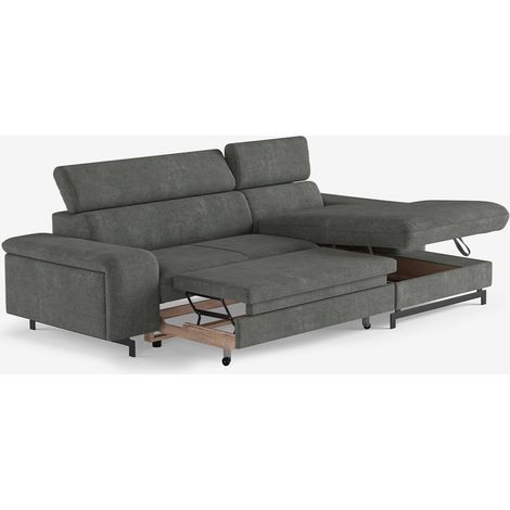 3-Sitzer Schlafsofa mit rechter Ottomane, Stauraum und verstellbarer Kopfstütze Miva - Grau (1/5)