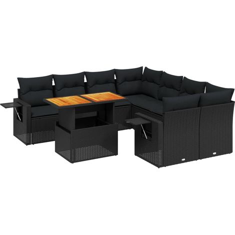 Maison Exclusive - Set Divani da Giardino 9 pz con Cuscini Nero in Polyrattan (1/5)