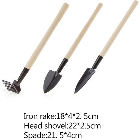 Ensemble de Jardinière pour Balcon et Intérieur - Mini Kit d'Excavation avec Pelle, Râteau et Grattoir - 3 Pièces en Métal et Bois (1/5)