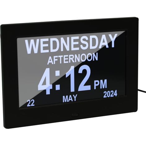 7" Pouce LCD Horloge Numérique Calendrier, Horloge Alzheimer avec Date Jour Et Heure, Auto Dimming, Affichage HD, Rappels Personnalisés pour Adultes et Enfants et Maladie d'Alzheimer (Noir) (1/5)