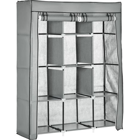 Armario de tela plegable con 2 barras y 8 estantes, gris claro, acero, 125 x 43 x 162,5 cm (1/5)
