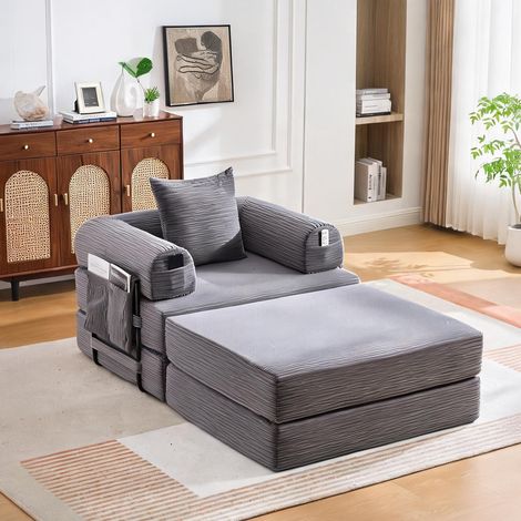 Fauteuil canapé modulable avec pouf et coussin velours côtelé (1/5)