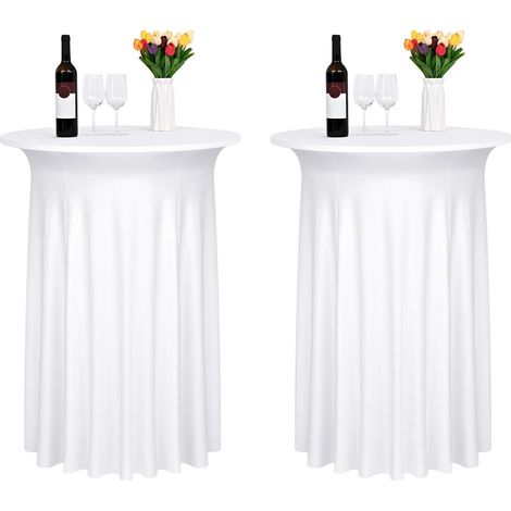 2 Paquet nappes de Cocktail Spandex Blanc avec Jupe Courte, Nappe Drap - Housse élastique pour Table Ronde Haute, Nappe de Cocktail ondulée pour réception de Mariage (32 "x43) (1/5)