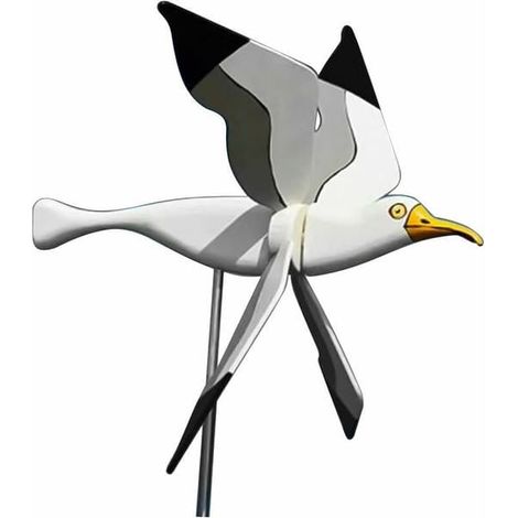 KLVGTIFS PU - Roue de jardin en résine, mouette blanche, ailes tournantes, girouette, carillon 3D, décoration de jardin (1/5)