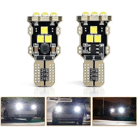 Lot de 2 ampoules LED T15 W16W sans erreur Canbus, feu de recul, 3030, 9 SMD, blanc 6000K, 12V (1/4)