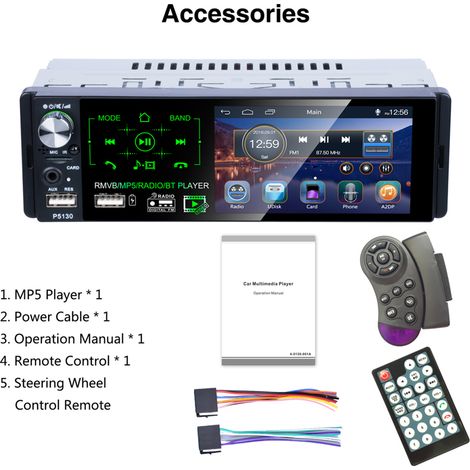Autoradio MP5 1 Din, écran tactile numérique, lecteur multimédia stéréo Bluetooth HD Audio, affichage digital avec USB SD FM (1/5)