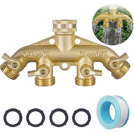 Répartiteur de tuyau d'arrosage à 4 voies Adaptateur de robinet en laiton Distributeur d'irrigation (1/3)