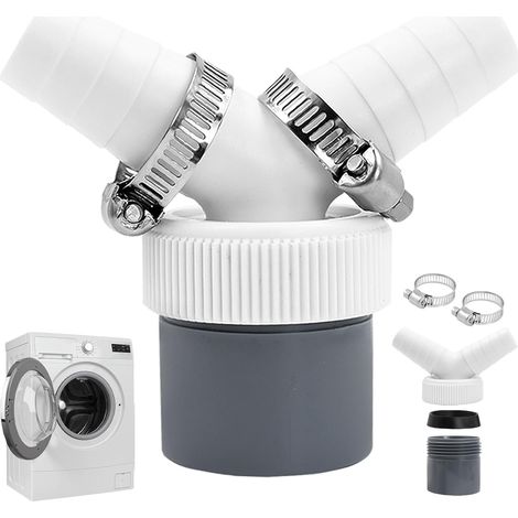 Adaptateur en Y Double Évacuation Machine à Laver, Raccord Lave-Vaisselle et Sèche-Linge pour Siphon DN40, Sortie Ø40 mm 1½", Tuyaux Ø18–24 mm, 2 Colliers Inox 20–32 mm (1/5)
