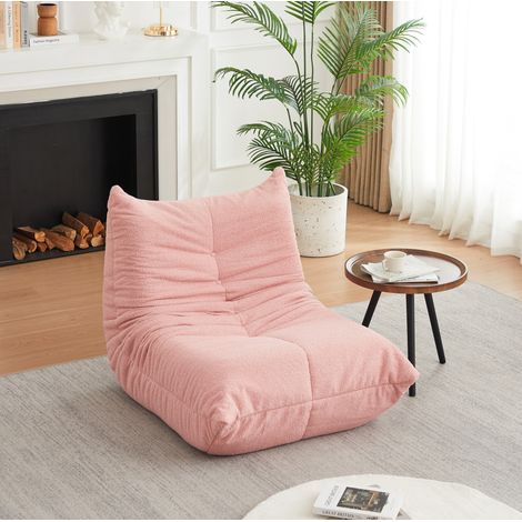 Poltrona da pavimento in ciniglia, imbottitura in schiuma, rosa, senza montaggio OKMYHOME (1/5)