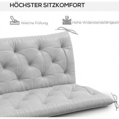 Coussin de banc 3 places 150x98x8 cm avec attaches, rembourrage pour meubles de jardin balancelle, gris clair (1/4)