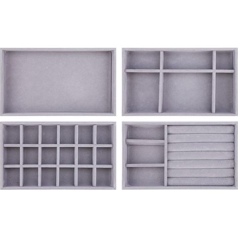 Boite De Rangement Pour Bijoux - Plateau En Velours Empilable - 4 Pièces - Pour Boucles D Oreilles Anneaux Colliers Bracelets - Gris (1/5)