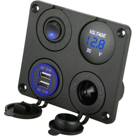 4 en 1 Panneau de Prise de Chargeur, 12V 4.2A Double Prise de Chargeur USB Prise de Courant & Voltmètre à LED - bleu (1/4)