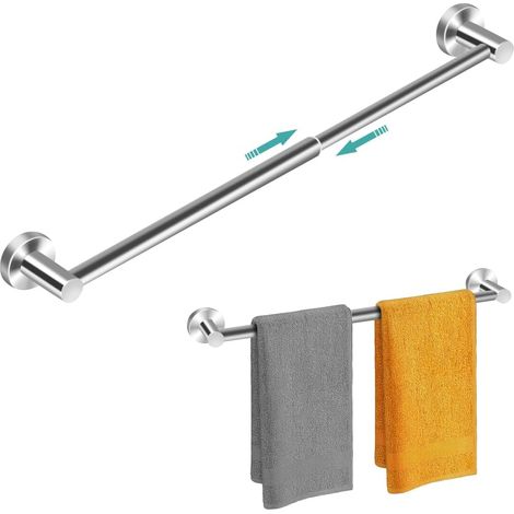 Porte-serviettes extensible, mural, en acier inoxydable, 37-63 cm, accessoires d'installation inclus, argenté (1/5)