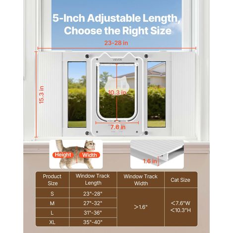 Chatière Réglable pour Fenêtre 58,4-71,1 cm Long, Porte pour Chat avec 4 Modes de Verrouillage Sécurisés, pour Animaux Maison, Cadr… (1/5)