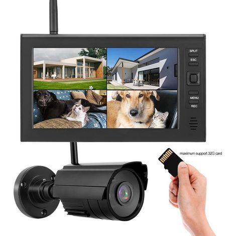 Eosnow – Système de surveillance de sécurité sans fil LCD 7 pouces – Wi-Fi 4 canaux – Vision nocturne – Enregistrement sur carte mémoire 32 Go - WIFI 4 CH — vue 3