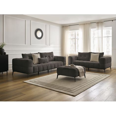 BOBOCHIC - Ensemble canapé droit fixe 3 + 2 places ANIS tissu bouclette avec pouf Marron (1/5)
