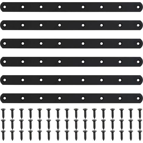 GDHZS-  6 Pièces Plaque Perforée Noire, Connecteur Métallisé, Connecteur pour Bois de Plan, Plaque de Réparation, Connecteur d'Angle Plat avec 48 Vis pour Mobilier Armoires Étagères, 295x20x3 mm (1/5)