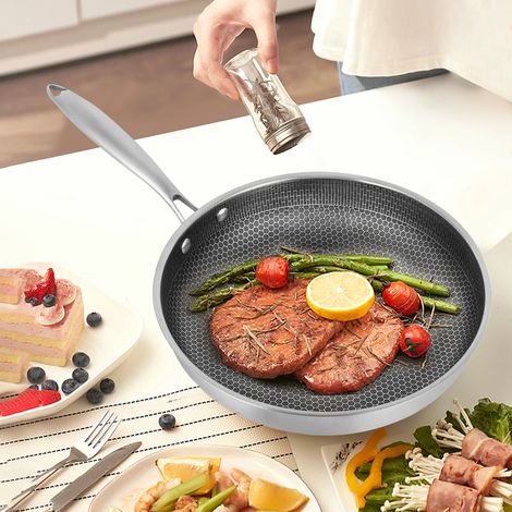 Wok en acier inoxydable 32cm, poêle à frire avec une bonne conductivité thermique, cuisinière à gaz, cuisinière à induction, cuisinière en céramique (1/5)