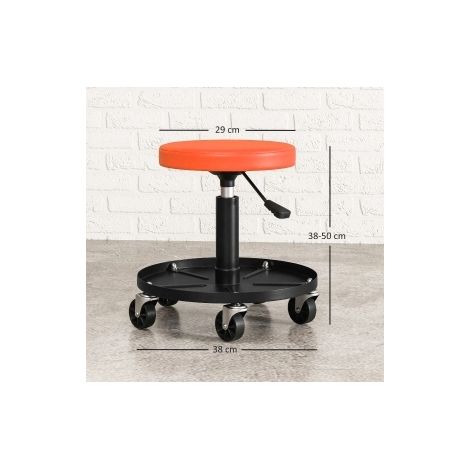 Tabouret de travail à roulettes Ø38 cm en acier orange, avec rangement, pour atelier FloraGrace (1/5)