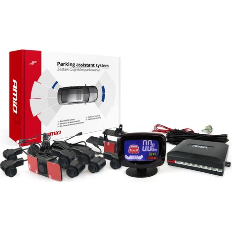 Kit de sensores de estacionamiento, sensores de reversa LED, gráfico, 8 sensores, negro, interno, 16,5 mm, amio-02258 (1/5)