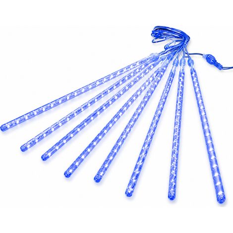 Guirlande LED Pluie de Météores Bleue à Brancher, Lot de 8 Tubes pour Arbres Extérieurs (1/5)