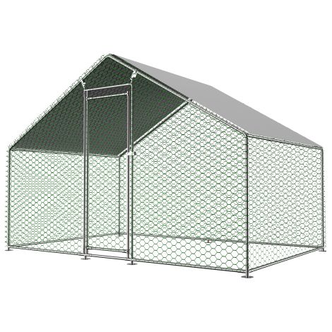 Recinto per polli 3x2x2 m con chiusura di sicurezza e telo in PE impermeabile, recinto in metallo per polli, conigli e altri piccoli animali (1/5)
