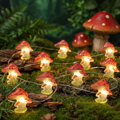 Guirlande lumineuse LED champignon, 2 m, 20 LED, blanc chaud, lampe champignon, pour jardin, chambre à coucher, bricolage, sapin de Noël, balcon, décoration de Pâques (1/5)