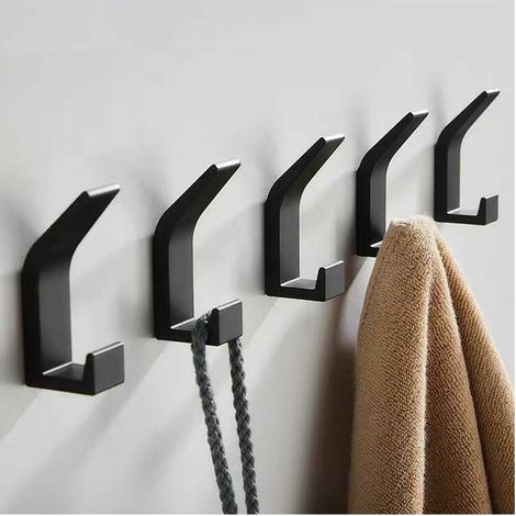 5-piece black hook set for bathrooms, consisting of a double towel hook, a coat hook and a hat hook, as well as accessories for bedroom, living room and kitchen. (1/4)