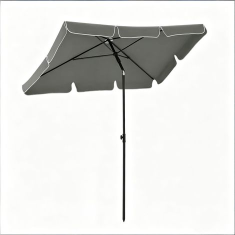 Parasol rectangulaire d'extérieur ajustable, modèle jardin et plage, protection solaire dimension 200x120x165-245cm pour terrasse - Gris foncé (1/5)