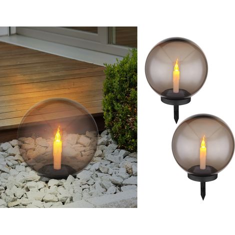 LED Solarkugeln Garten 2er SET - Ø 25cm rauchfarbig mit Erdspieß (1/5)