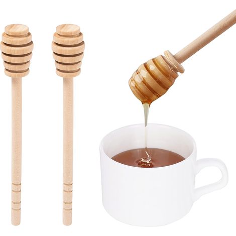 Cuillères à miel en bois, lot de 2, Deux cuillères de 15,2 cm pour cuisine et service à table manches longs pour atteindre le fond des pots (1/5)