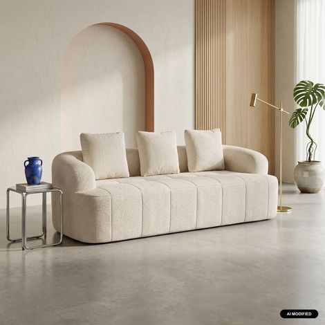 Canapé compressé 3 places tissu - Nelio Tissu Blanc cassé (1/5)