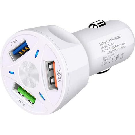 Caricabatterie per auto a 3 porte, caricabatteria per accendisigari USB, presa per accendisigari rapida 3.0 + 2.1A, compatibile con iPhone, iPad, Samsung Galaxy, Huawei, Xiaomi e altri smartphone e ta (1/5)