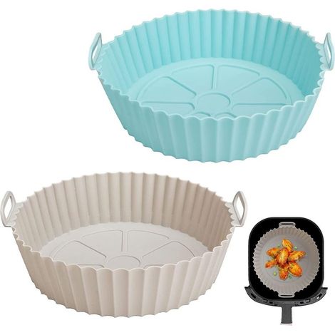 2 Pièces Moule Silicone Air Fryer, 21cm Panier Moule pour Friteuse à Air Chaud, Réutilisable Airfryer Pot Plat Rond Doublure Liner, Accessoires Air Fryer pour Friteuse Air, Micro-Ondes (1/5)