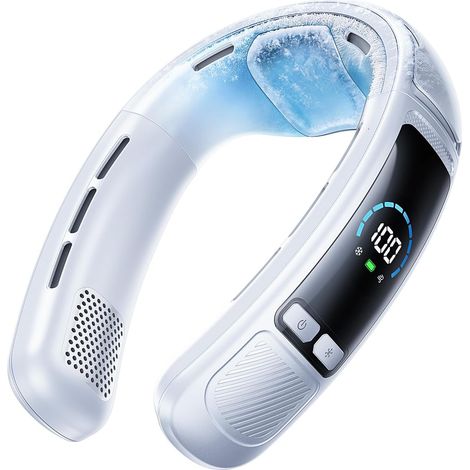 Ventilatore/condizionatore d'aria portatile da collo con ampia superficie di raffreddamento, ideale per ufficio, batteria da 6000 mAh, 100 velocità e viaggi (bianco) (1/5)